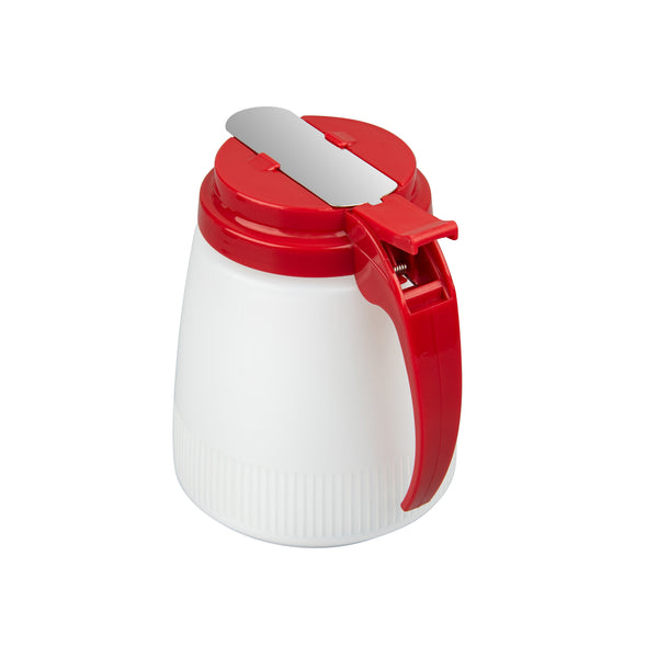 Restaurantware Chef 101 32 Oz Red Plastic All Purpose / Syrup Dispenser - 5 1/2" X 4 1/2" X 5 3/4" - 10 Count Box