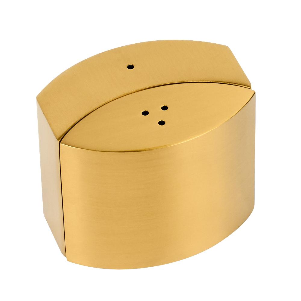restaurantware Chef 101 4 oz Gold Stainless Steel Embracing Salt And Pepper Shaker Set - 2.3 oz/2.1 oz - 2 1/2" x 2" x 1 3/4" - 1 count box