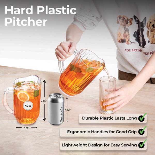 Restaurantware Chef 101 47 Oz Clear Plastic Water Pitcher - 4 1/2" X 4 1/2" X 7 3/4" - 1 Count Box