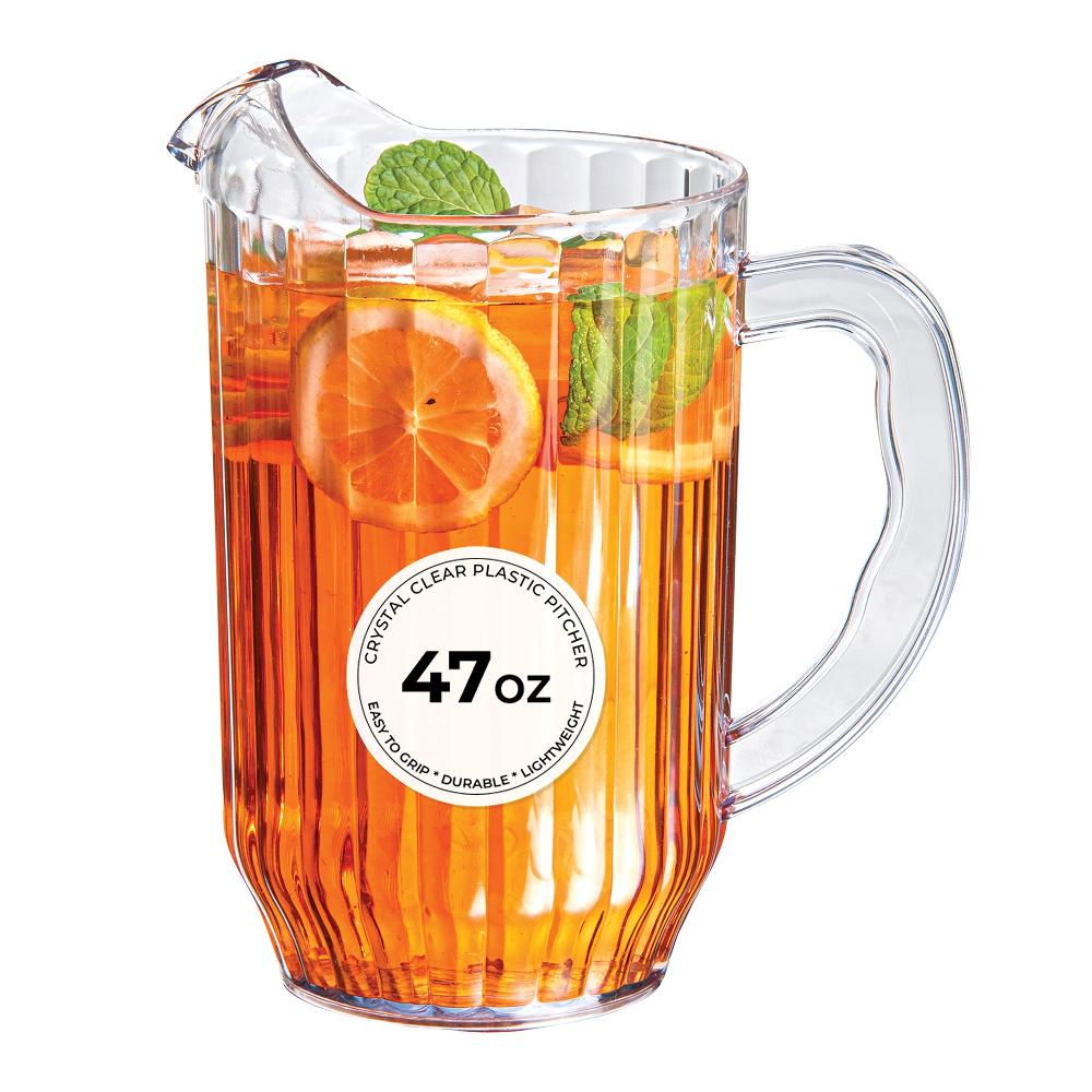 restaurantware Chef 101 47 oz Clear Plastic Water Pitcher - 4 1/2" x 4 1/2" x 7 3/4" - 1 count box
