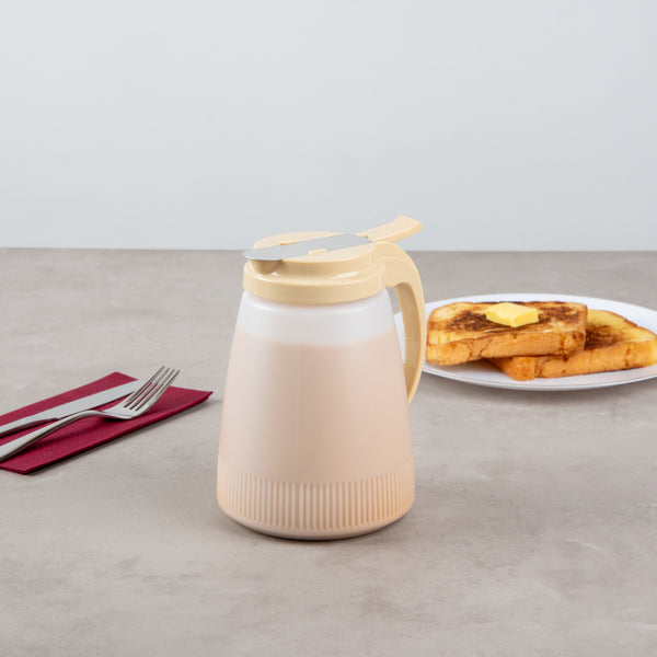 Restaurantware Chef 101 48 Oz Beige Plastic All Purpose / Syrup Dispenser - 5 3/4" X 5" X 6 3/4" - 10 Count Box