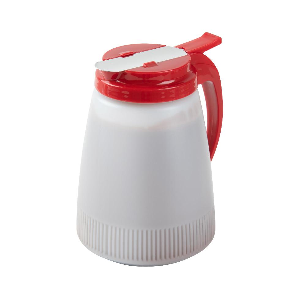 restaurantware Chef 101 48 oz Red Plastic All Purpose / Syrup Dispenser - 5 3/4" x 5" x 6 3/4" - 10 count box
