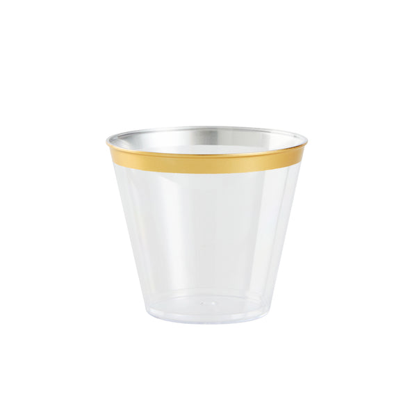 Restaurantware Chef 101 5 Oz Clear Plastic Tumbler - With Gold Rim - 2 3/4" X 2 3/4" X 2 1/4" - 500 Count Box