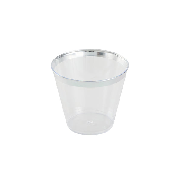 Restaurantware Chef 101 5 Oz Clear Plastic Tumbler - With Silver Rim - 2 3/4" X 2 3/4" X 2 1/4" - 500 Count Box