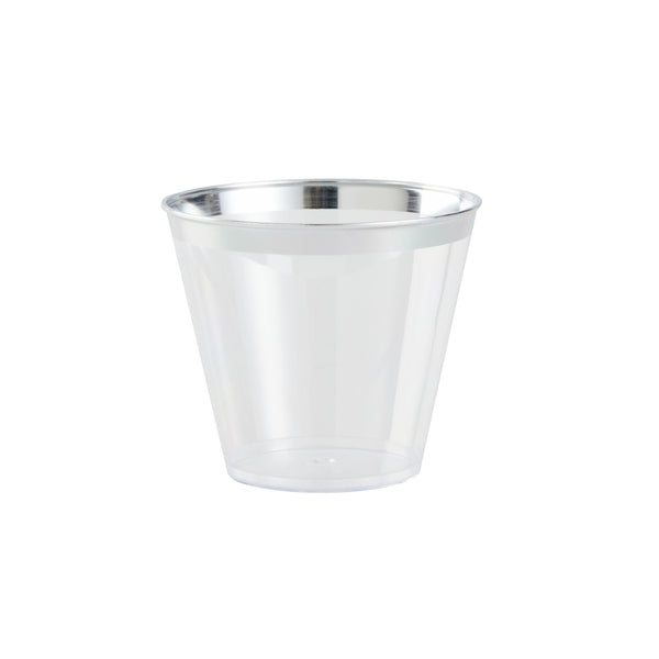 Restaurantware Chef 101 5 Oz Clear Plastic Tumbler - With Silver Rim - 2 3/4" X 2 3/4" X 2 1/4" - 500 Count Box