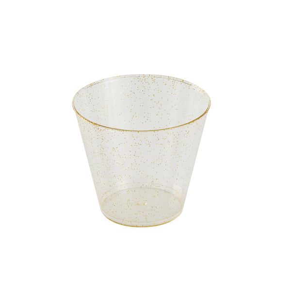 Restaurantware Chef 101 5 Oz Gold Glitter Plastic Tumbler - 2 3/4" X 2 3/4" X 2 1/4" - 500 Count Box