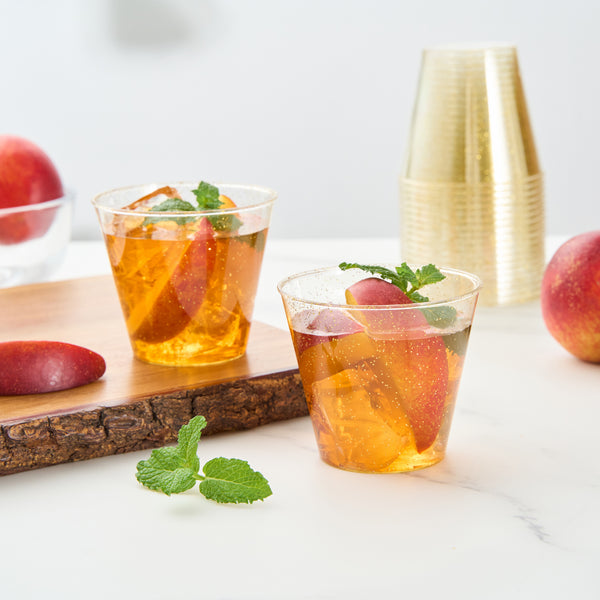 Restaurantware Chef 101 5 Oz Gold Glitter Plastic Tumbler - 2 3/4" X 2 3/4" X 2 1/4" - 500 Count Box