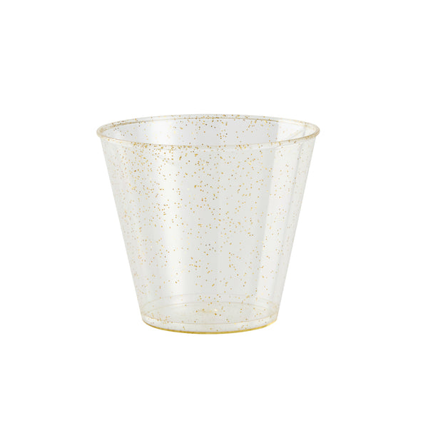 Restaurantware Chef 101 5 Oz Gold Glitter Plastic Tumbler - 2 3/4" X 2 3/4" X 2 1/4" - 500 Count Box