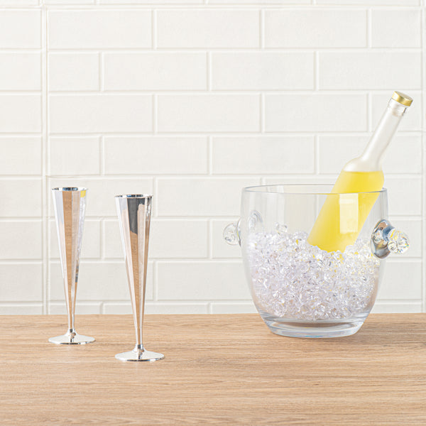 Restaurantware Chef 101 5 Oz Mirrored Plastic Champagne Flute - Vertical Cut - 2" X 2" X 8 1/2" - 100 Count Box