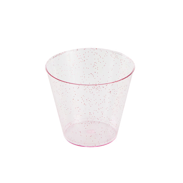 Restaurantware Chef 101 5 Oz Pink Glitter Plastic Tumbler - 2 3/4" X 2 3/4" X 2 1/4" - 500 Count Box