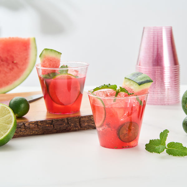 Restaurantware Chef 101 5 Oz Pink Glitter Plastic Tumbler - 2 3/4" X 2 3/4" X 2 1/4" - 500 Count Box