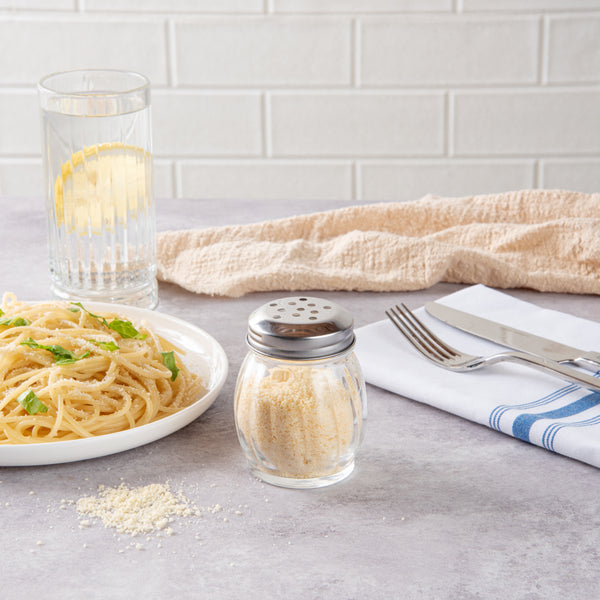 Restaurantware Chef 101 6 Oz Glass Cheese Shaker - With Perforated Lid - 2 1/2" X 2 1/2" X 3 1/4" - 1 Count Box