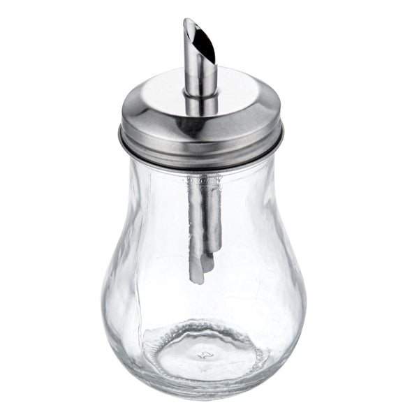 Restaurantware Chef 101 6 Oz Glass Sauce / Sugar Pourer - With Spout Lid - 2 3/4" X 2 3/4" X 5 1/4" - 1 Count Box
