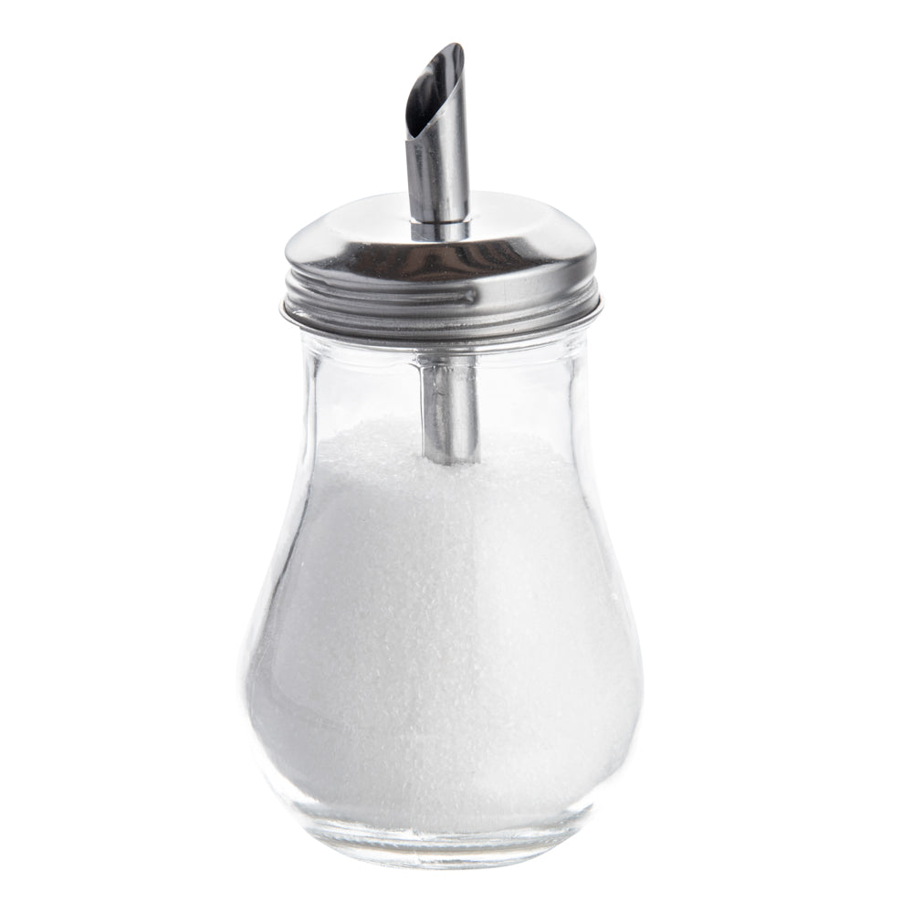 restaurantware Chef 101 6 oz Glass Sauce / Sugar Pourer - with Spout Lid - 2 3/4" x 2 3/4" x 5 1/4" - 1 count box