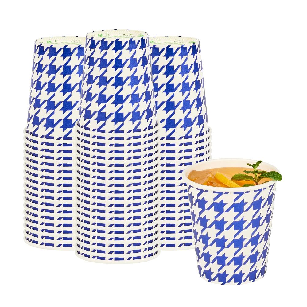 restaurantware Chef 101 7 oz Round Blue Houndstooth Paper Cold Cup - 2 3/4" x 2 3/4" x 3" - 500 count box