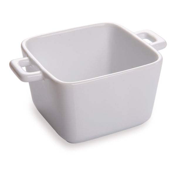 Restaurantware Chef 101 7 Oz Square White Porcelain Mini Casserole Dish - 4 1/2" X 3 1/2" X 2" - 10 Count Box