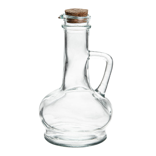 Restaurantware Chef 101 8 Oz Glass Elegant Olive Oil Dispenser - With Cork Lid - 3 1/2" X 3 1/2" X 6 1/2" - 1 Count Box