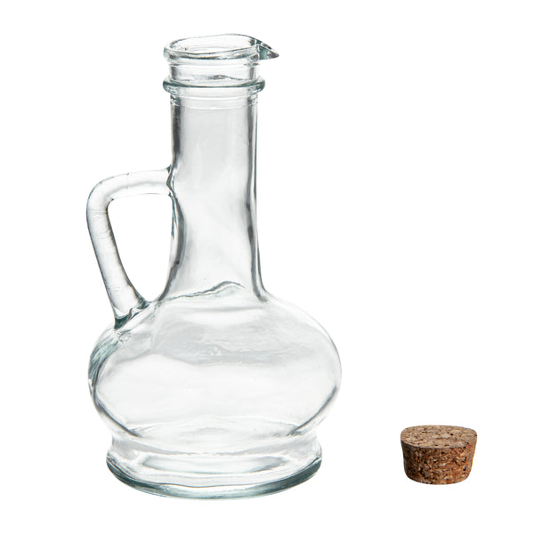 Restaurantware Chef 101 8 Oz Glass Elegant Olive Oil Dispenser - With Cork Lid - 3 1/2" X 3 1/2" X 6 1/2" - 1 Count Box