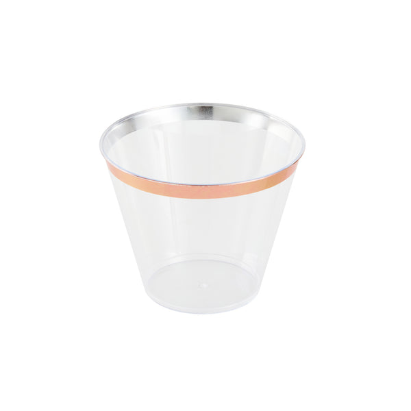 Restaurantware Chef 101 9 Oz Clear Plastic Tumbler - With Rose Gold Rim - 3 1/2" X 3 1/2" X 2 3/4" - 500 Count Box