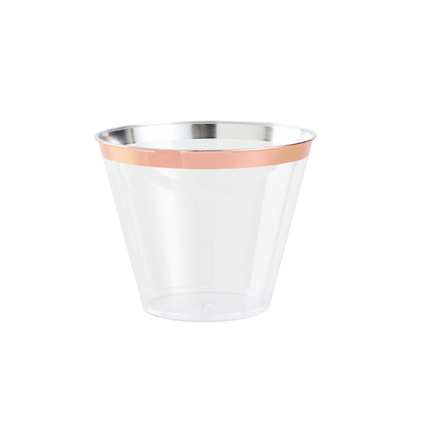 Restaurantware Chef 101 9 Oz Clear Plastic Tumbler - With Rose Gold Rim - 3 1/2" X 3 1/2" X 2 3/4" - 500 Count Box