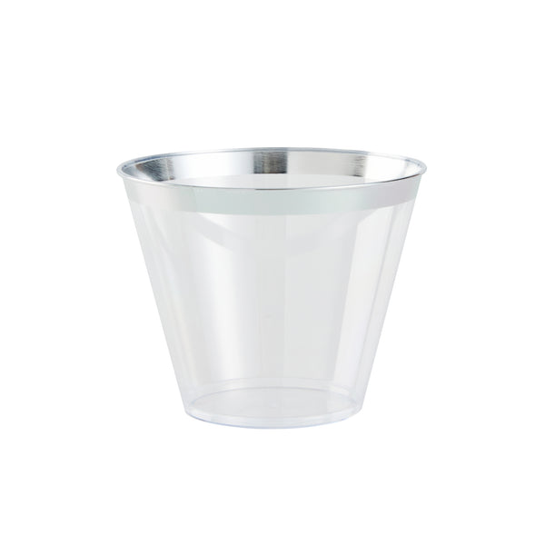 Restaurantware Chef 101 9 Oz Clear Plastic Tumbler - With Silver Rim - 3 1/2" X 3 1/2" X 2 3/4" - 500 Count Box