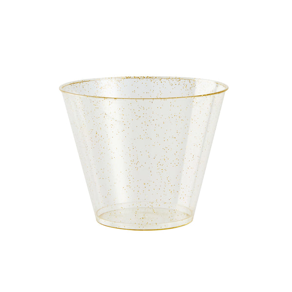Restaurantware Chef 101 9 Oz Gold Glitter Plastic Tumbler - 3 1/2" X 3 1/2" X 2 3/4" - 500 Count Box