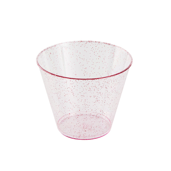 Restaurantware Chef 101 9 Oz Pink Glitter Plastic Tumbler - 3 1/2" X 3 1/2" X 2 3/4" - 500 Count Box