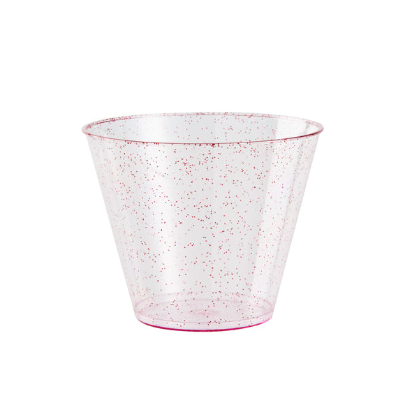 Restaurantware Chef 101 9 Oz Pink Glitter Plastic Tumbler - 3 1/2" X 3 1/2" X 2 3/4" - 500 Count Box