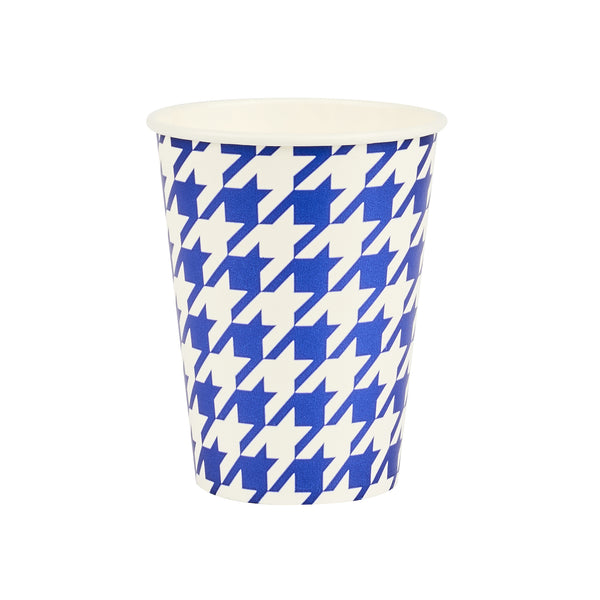 Restaurantware Chef 101 9 Oz Round Blue Houndstooth Paper Cold Cup - 3" X 3" X 3 3/4" - 500 Count Box
