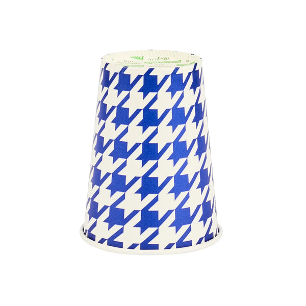 Restaurantware Chef 101 9 Oz Round Blue Houndstooth Paper Cold Cup - 3" X 3" X 3 3/4" - 500 Count Box