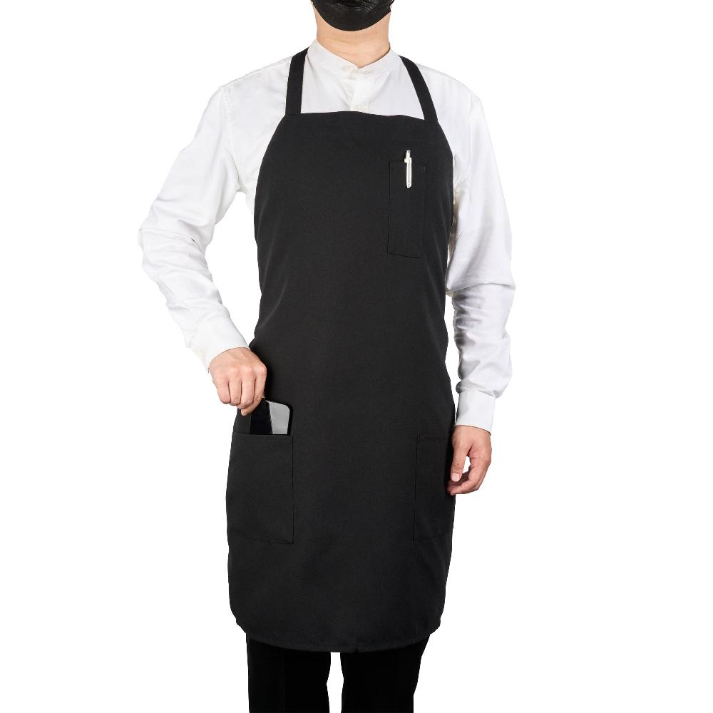 restaurantware Chef 101 Black Standard Bib Apron - with 3 Pockets - 32 1/2'' x 27 1/2'' - 100 count box