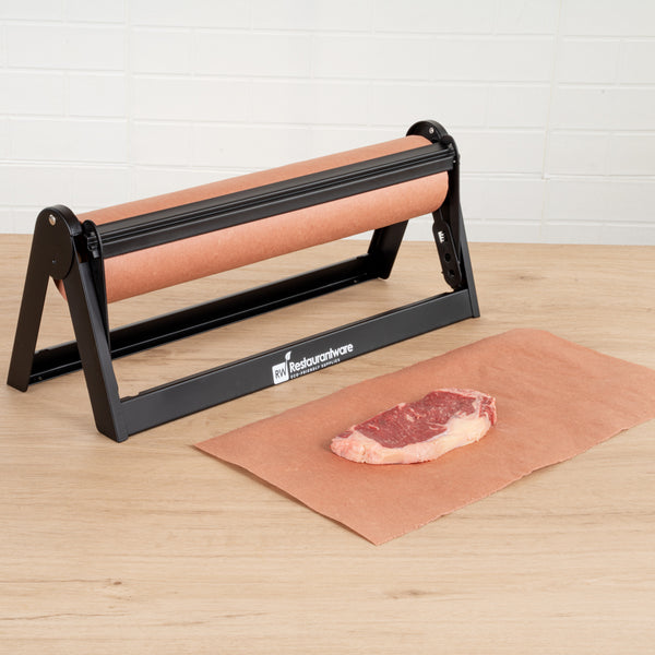 Restaurantware Chef 101 Black Steel Paper Cutter / Dispenser - With Serrated Blade Fits 18" Roll - 1 Count Box