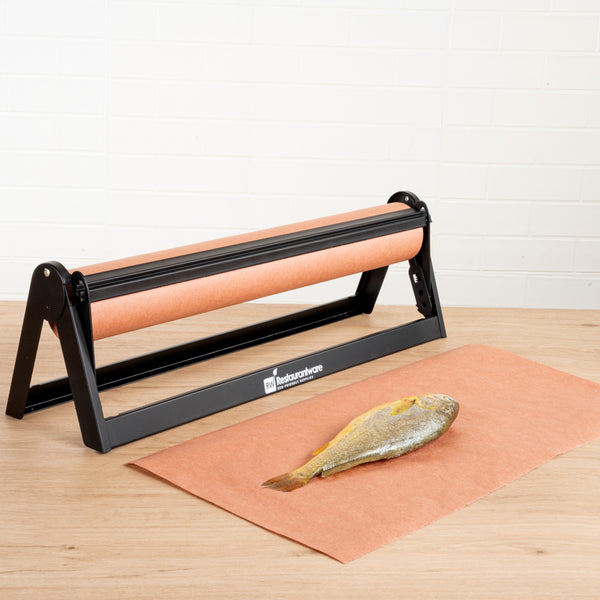Restaurantware Chef 101 Black Steel Paper Cutter / Dispenser - With Serrated Blade Fits 24" Roll - 1 Count Box