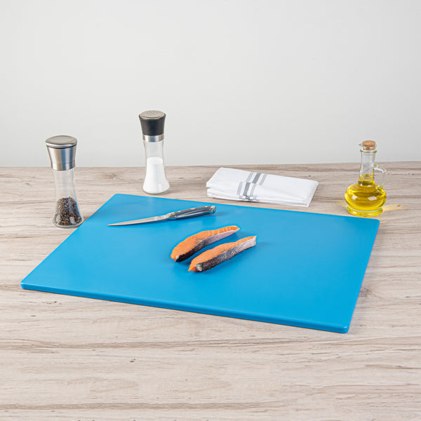 Restaurantware Chef 101 Blue Plastic Cutting Board - 24" X 18" - 10 Count Box
