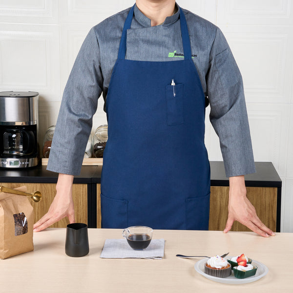 Restaurantware Chef 101 Blue Standard Bib Apron - With 3 Pockets - 32 1/2'' X 27 1/2'' - 100 Count Box