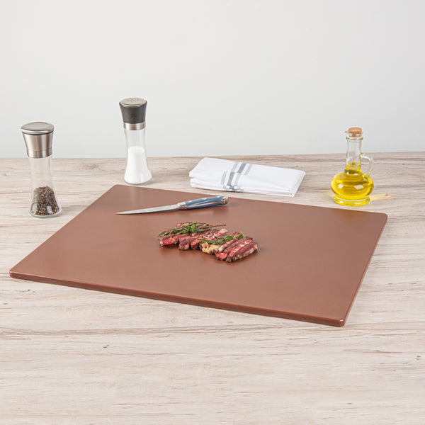 Restaurantware Chef 101 Brown Plastic Cutting Board - 24" X 18" - 10 Count Box