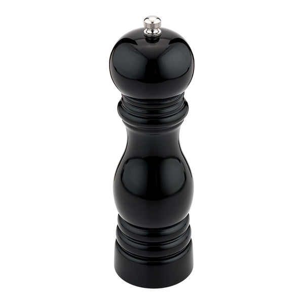 Restaurantware Chef 101 Classic French Black Wood Pepper Mill - High Gloss - 2 1/4" X 2 1/4" X 7 1/2" - 1 Count Box