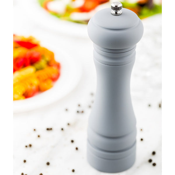 Restaurantware Chef 101 Classic French Gray Wood Pepper Mill - Soft Touch - 2 1/4" X 2 1/4" X 7 1/2" - 1 Count Box