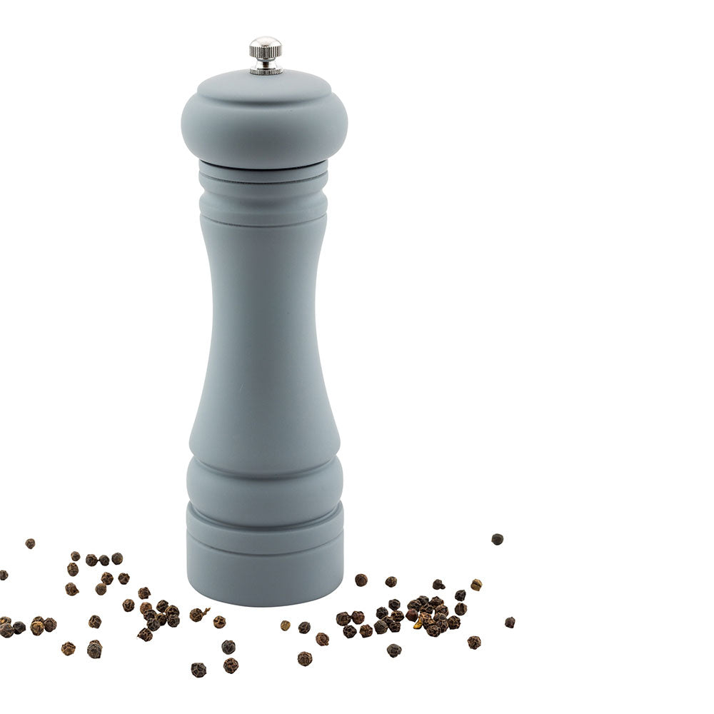 restaurantware Chef 101 Classic French Gray Wood Pepper Mill - Soft Touch - 2 1/4" x 2 1/4" x 7 1/2" - 1 count box
