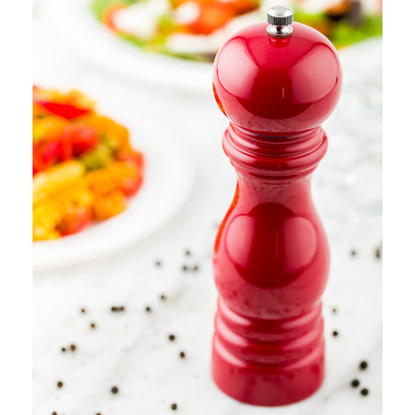 Restaurantware Chef 101 Classic French Red Wood Pepper Mill - High Gloss - 2 1/4" X 2 1/4" X 7 1/2" - 1 Count Box