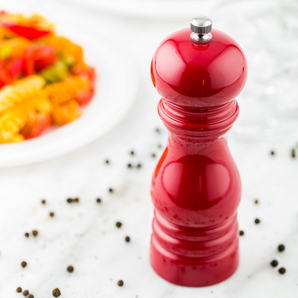 Restaurantware Chef 101 Classic French Red Wood Pepper Mill - High Gloss - 2" X 2" X 6" - 1 Count Box