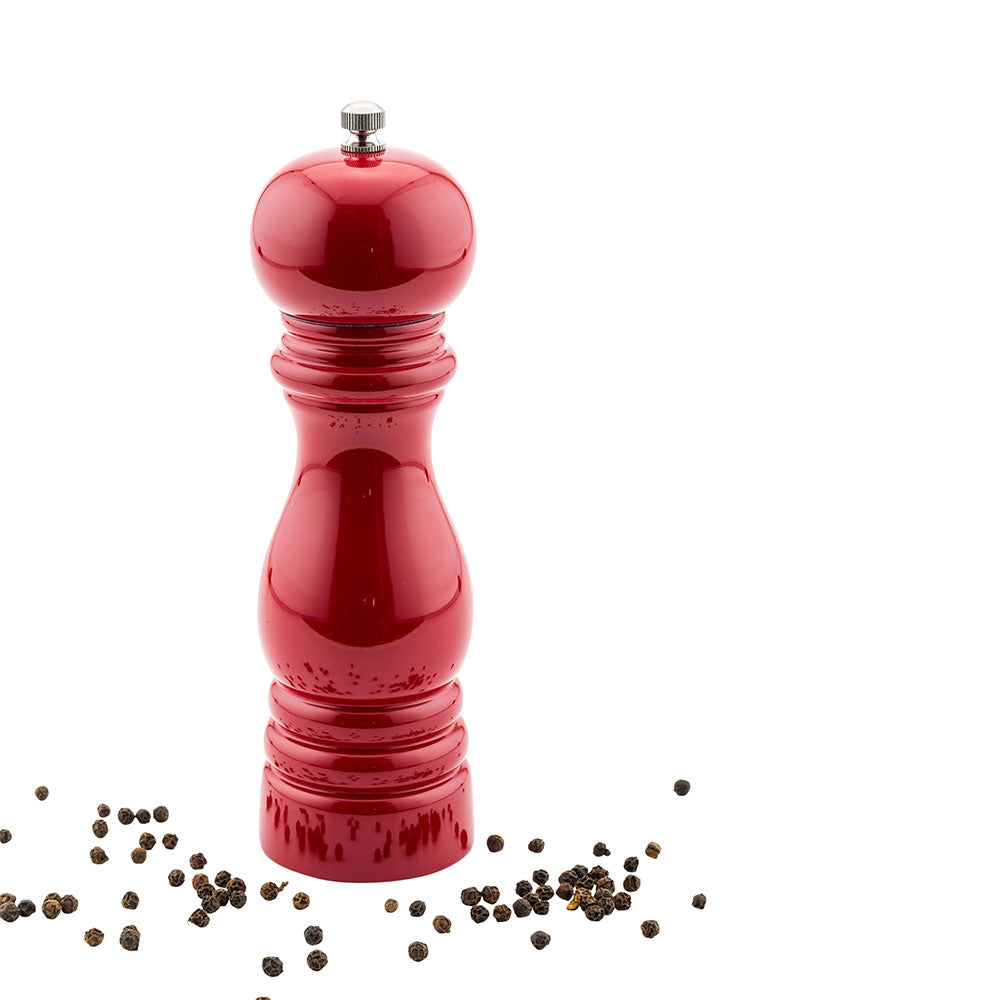 restaurantware Chef 101 Classic French Red Wood Pepper Mill - High Gloss - 2 1/4" x 2 1/4" x 7 1/2" - 1 count box