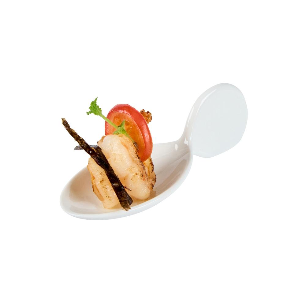 restaurantware Chef 101 Fish White Porcelain Spoon - 4" x 1 1/2" x 1 1/4" - 10 count box
