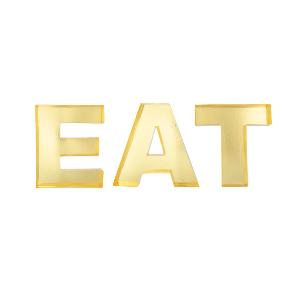 Restaurantware Chef 101 Gold Paper Charcuterie Fillable EAT Letter Trays - 12 1/2" X 12" X 4 3/4" - 1 Count Box