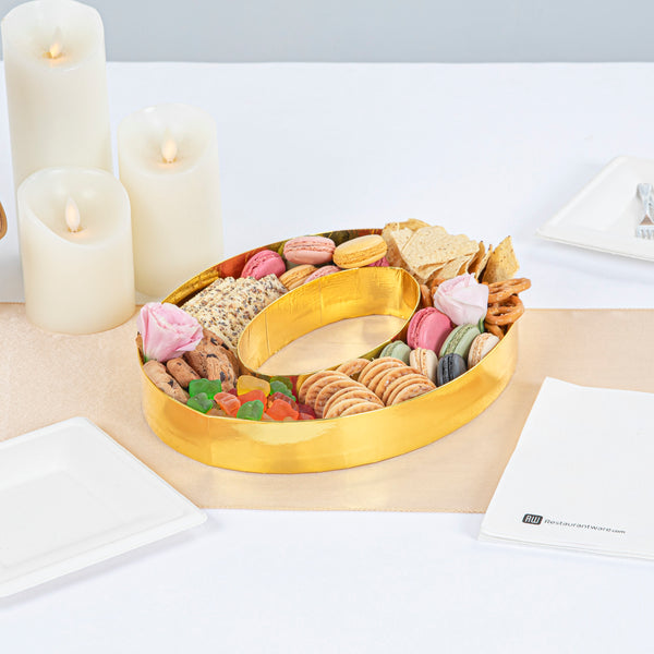 Restaurantware Chef 101 Gold Paper Charcuterie Fillable Number 0 Tray - 12" X 10" X 1 1/2" - 1 Count Box