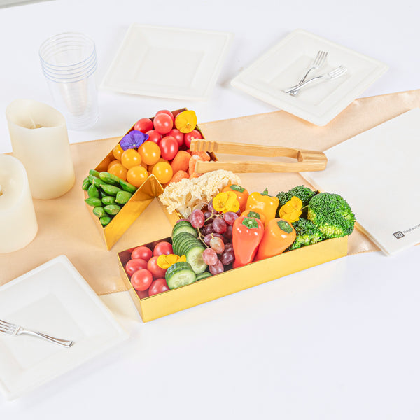 Restaurantware Chef 101 Gold Paper Charcuterie Fillable Number 1 Tray - 12" X 10" X 1 1/2" - 1 Count Box