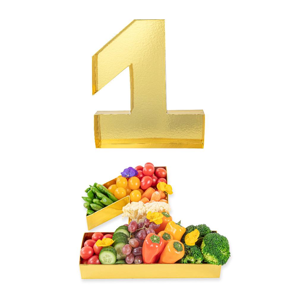 restaurantware Chef 101 Gold Paper Charcuterie Fillable Number 1 Tray - 12" x 10" x 1 1/2" - 1 count box