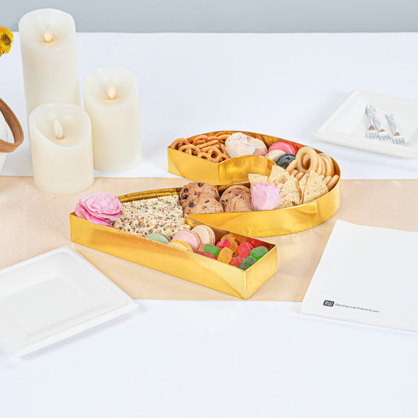 Restaurantware Chef 101 Gold Paper Charcuterie Fillable Number 2 Tray - 12" X 10" X 1 1/2" - 1 Count Box