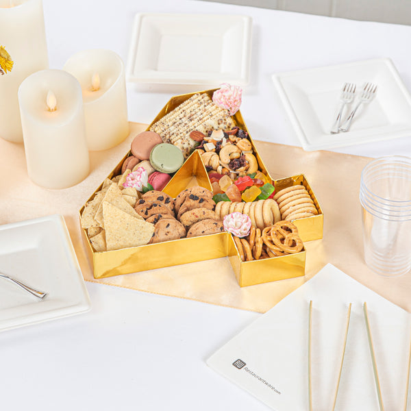 Restaurantware Chef 101 Gold Paper Charcuterie Fillable Number 4 Tray - 12" X 10" X 1 1/2" - 1 Count Box