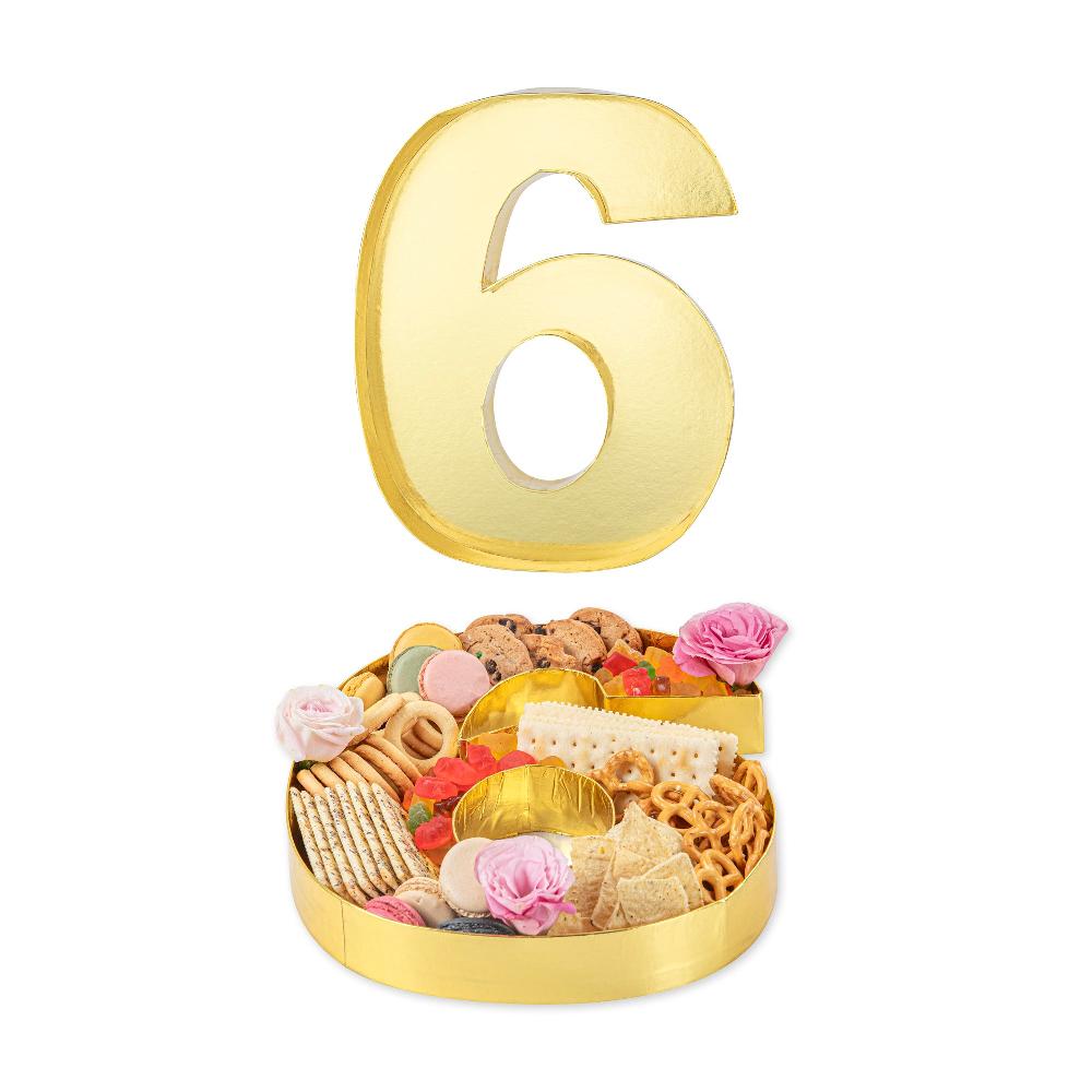 restaurantware Chef 101 Gold Paper Charcuterie Fillable Number 6 Tray - 12" x 10" x 1 1/2" - 1 count box
